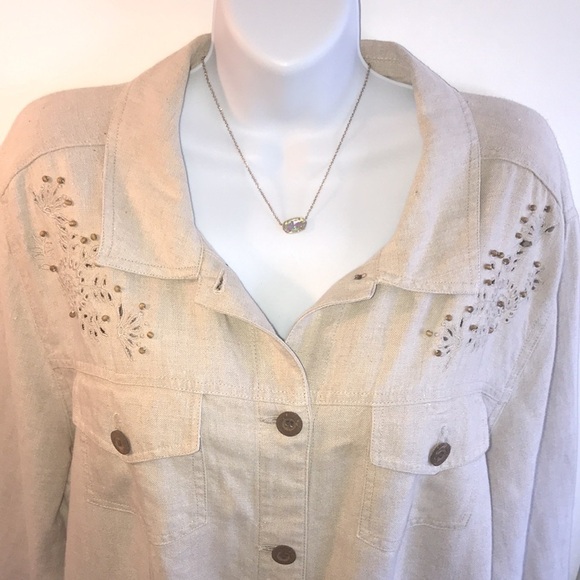 Charter Club Tan 100% Linen Lagenlook Coastal Beaded Jacket Size 2X - Picture 1 of 14